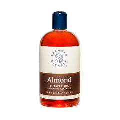 Spenser & Jensen Hydrating Almond Shower Oil bottle showing luxurious hydration and cleansing