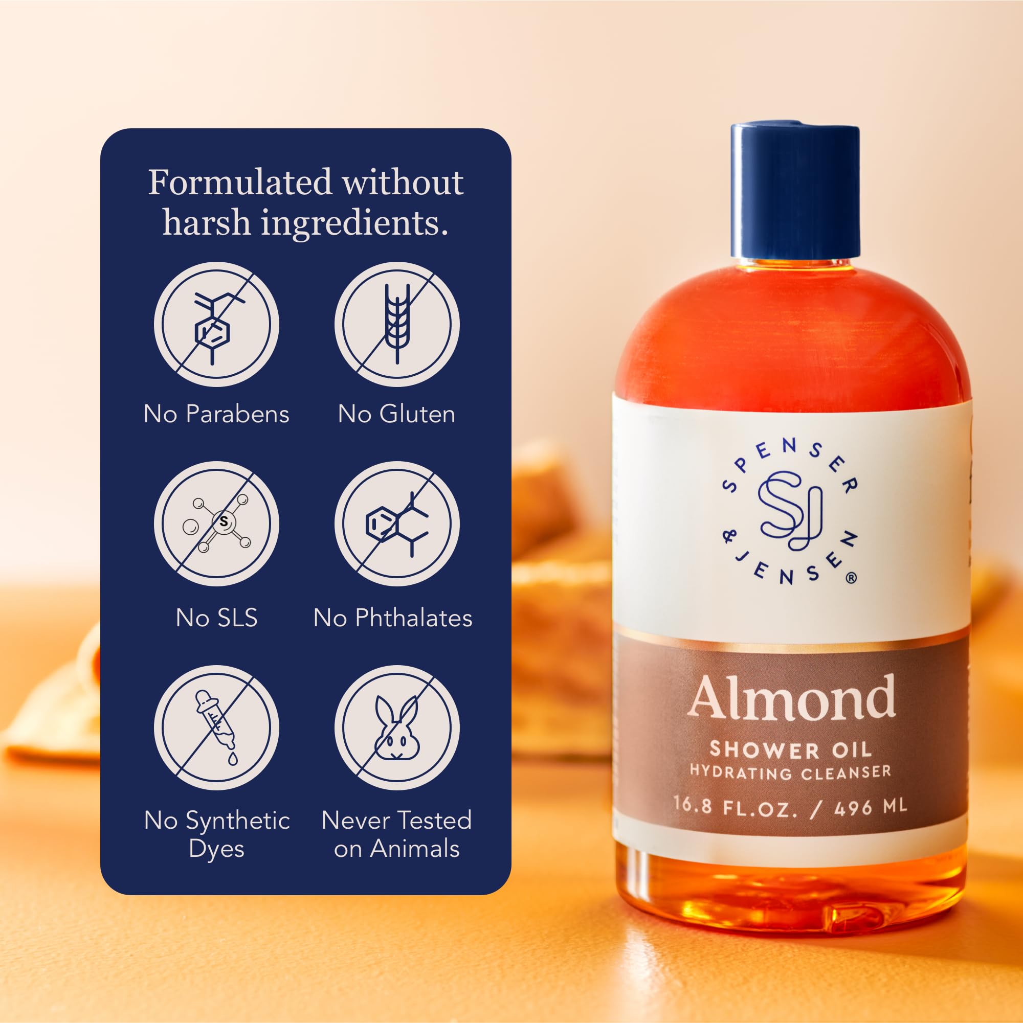 Spenser & Jensen Hydrating Almond Shower Oil ingredients highlight almond oil content