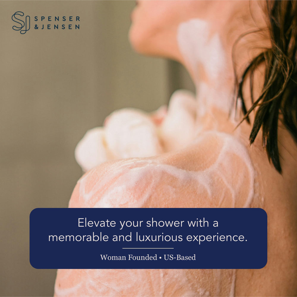 Spenser & Jensen Hydrating Almond Shower Oil spa-like shower scene inviting daily indulgence