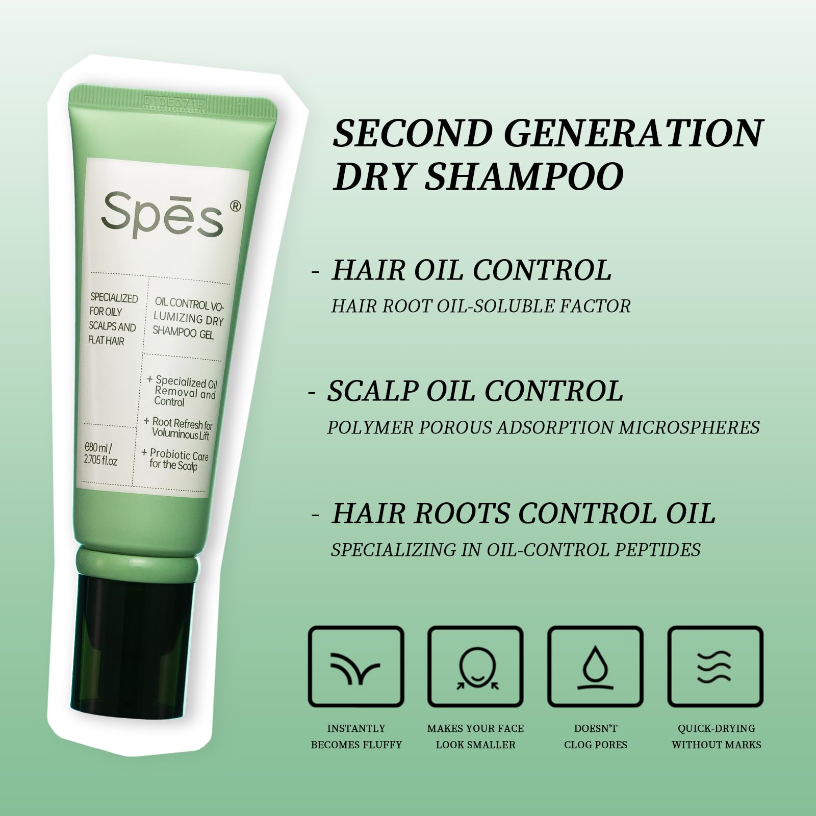 Spes dry shampoo being applied to absorb oil for lift and freshness