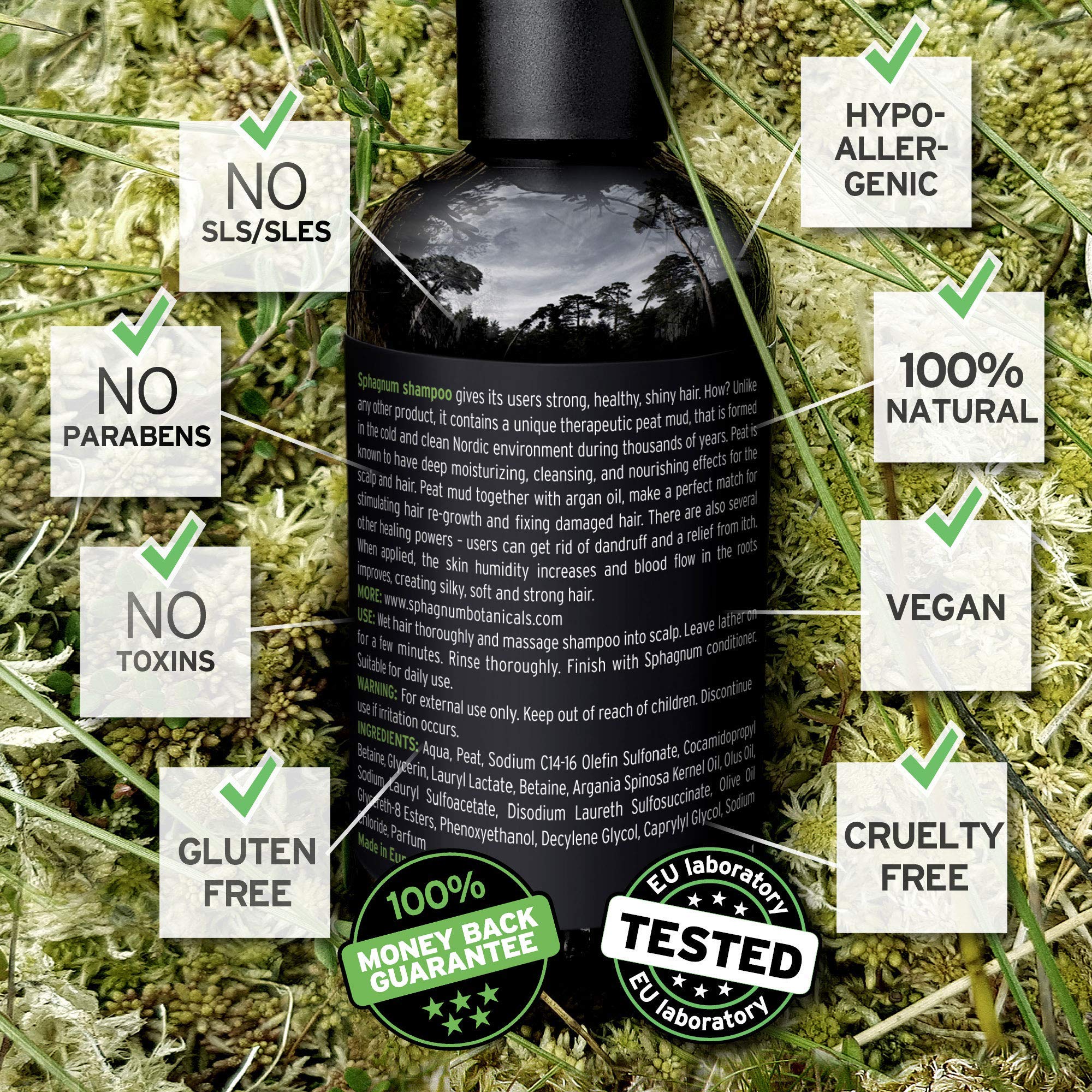 Sphagnum Botanicals Hair Growth Shampoo lather highlights cleansing with Australian Tea Tree Oil.