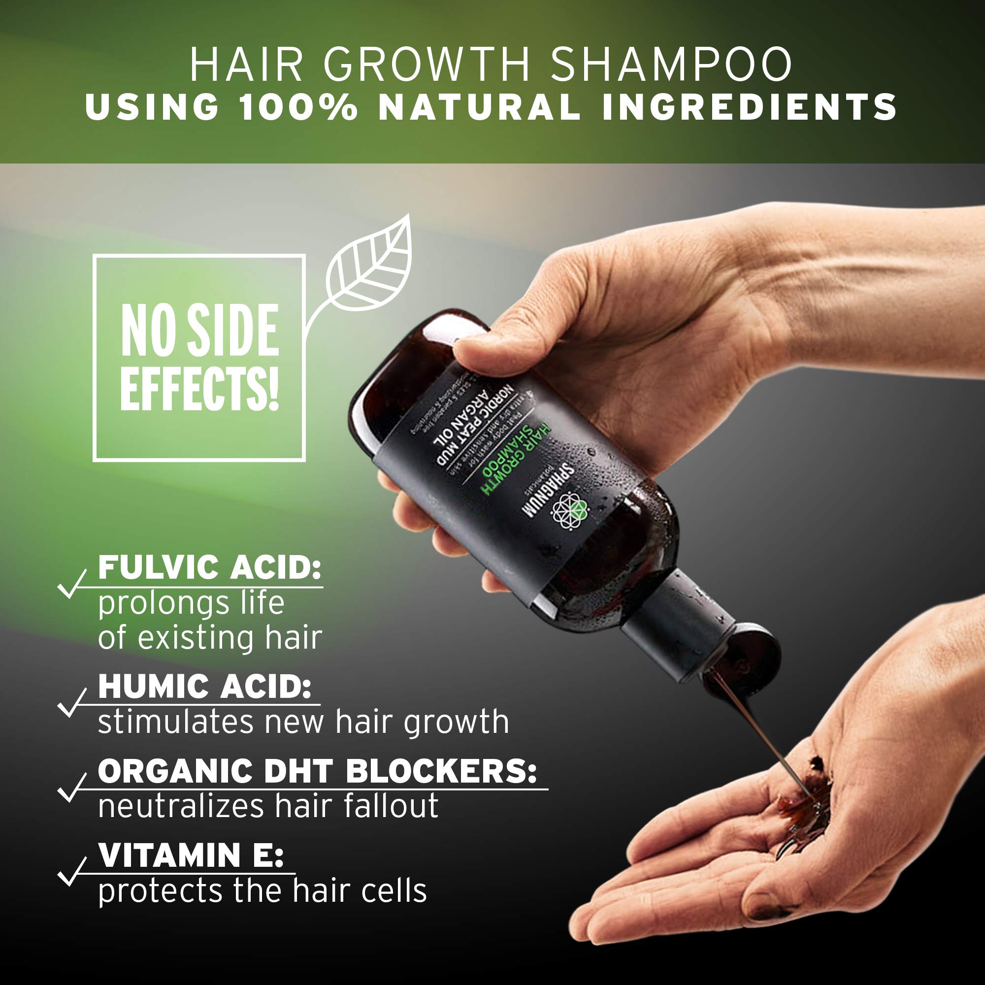 Sphagnum Botanicals Hair Growth Shampoo packaging highlights a SLS-free formula.