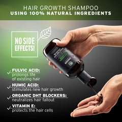 Sphagnum Botanicals Hair Growth Shampoo packaging highlights a SLS-free formula.