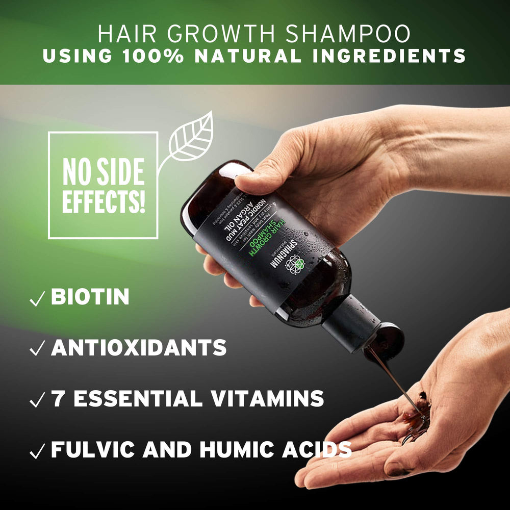 Sphagnum Botanicals Hair Growth Shampoo pour demonstrates easy dispensing and refreshing mineral-rich formula.