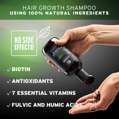 Sphagnum Botanicals Hair Growth Shampoo pour demonstrates easy dispensing and refreshing mineral-rich formula.