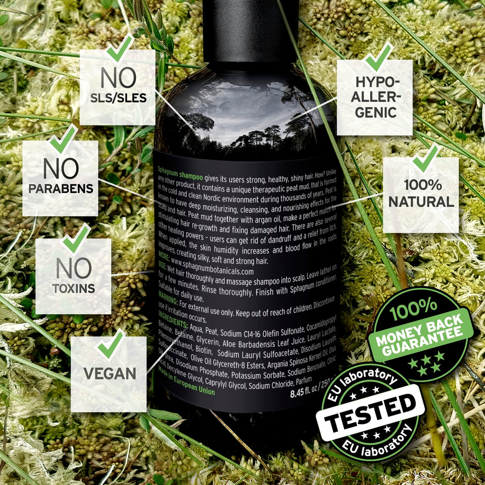 Sphagnum Botanicals Hair Growth Shampoo tea tree ingredient close-up for scalp refreshment.