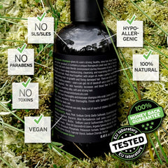 Sphagnum Botanicals Hair Growth Shampoo tea tree ingredient close-up for scalp refreshment.