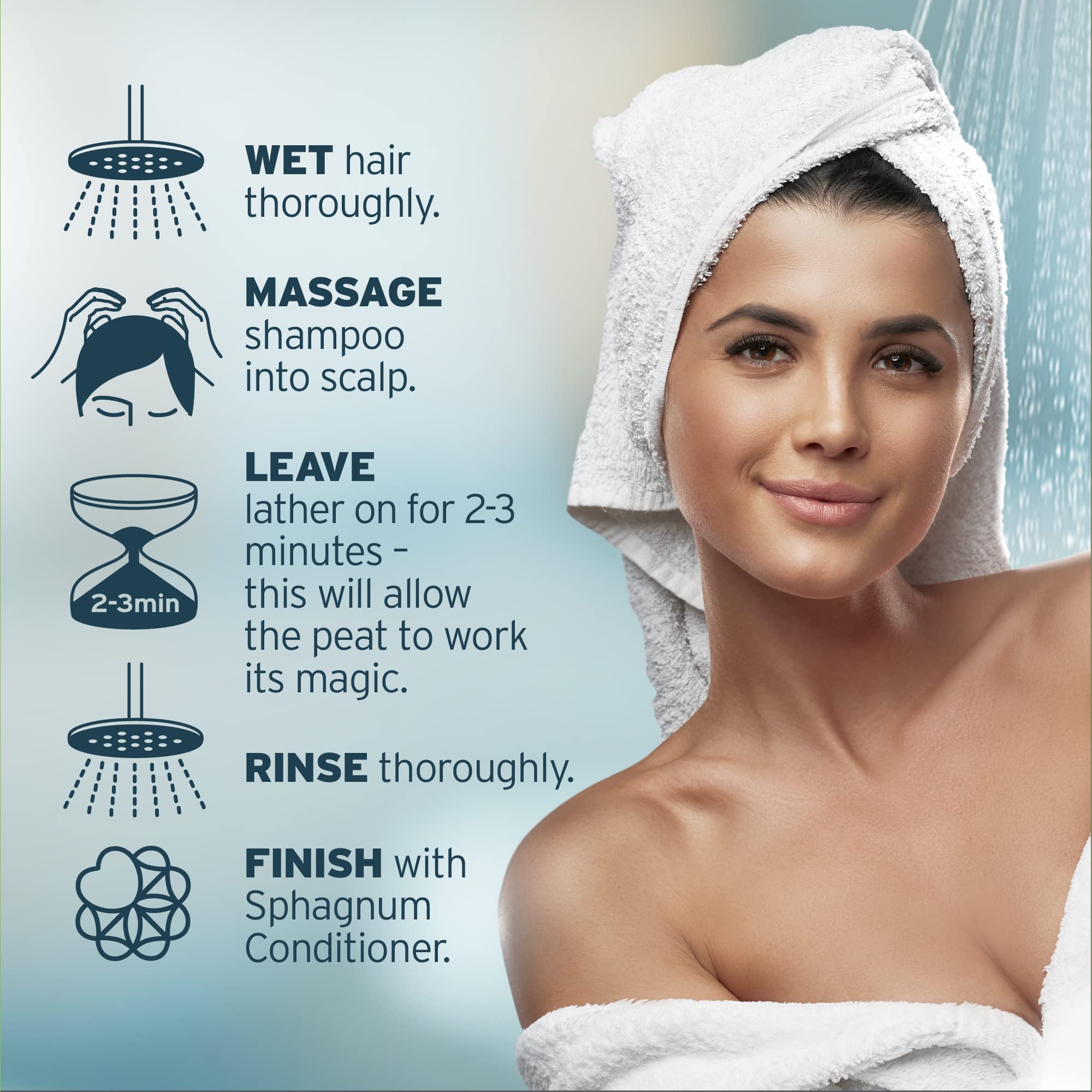 Sphagnum Botanicals psoriasis-friendly routine setup shows calm, comfortable scalp moment.