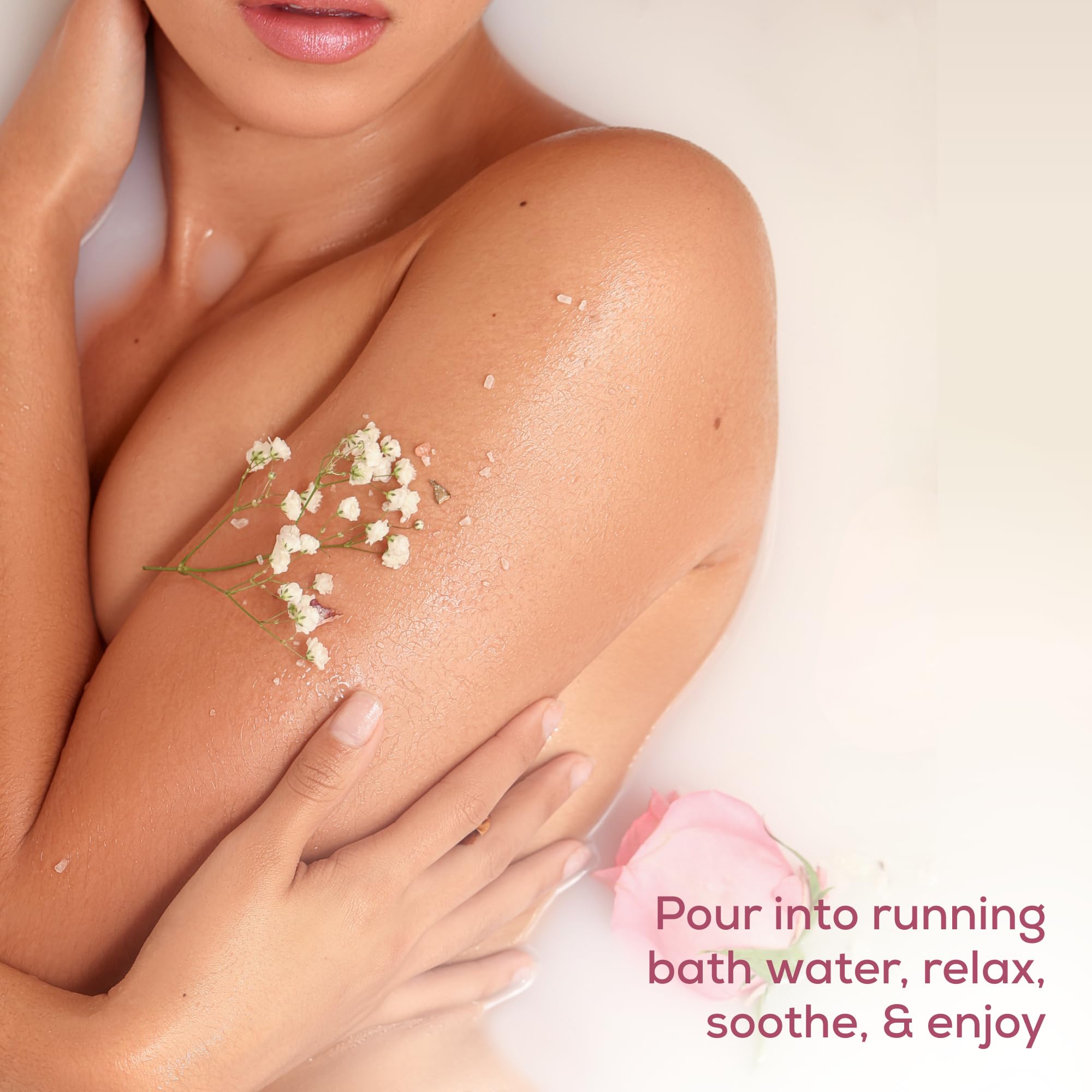 SPICE BEAUTY Goat Milk & Rose soak coconut oil splash evokes soft, moisturized skin.