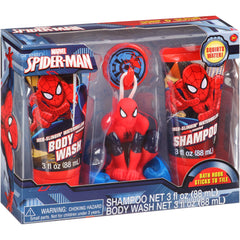 Spider-Man soap and scrub gift set with watermelon scent for refreshing showers and playful routines.