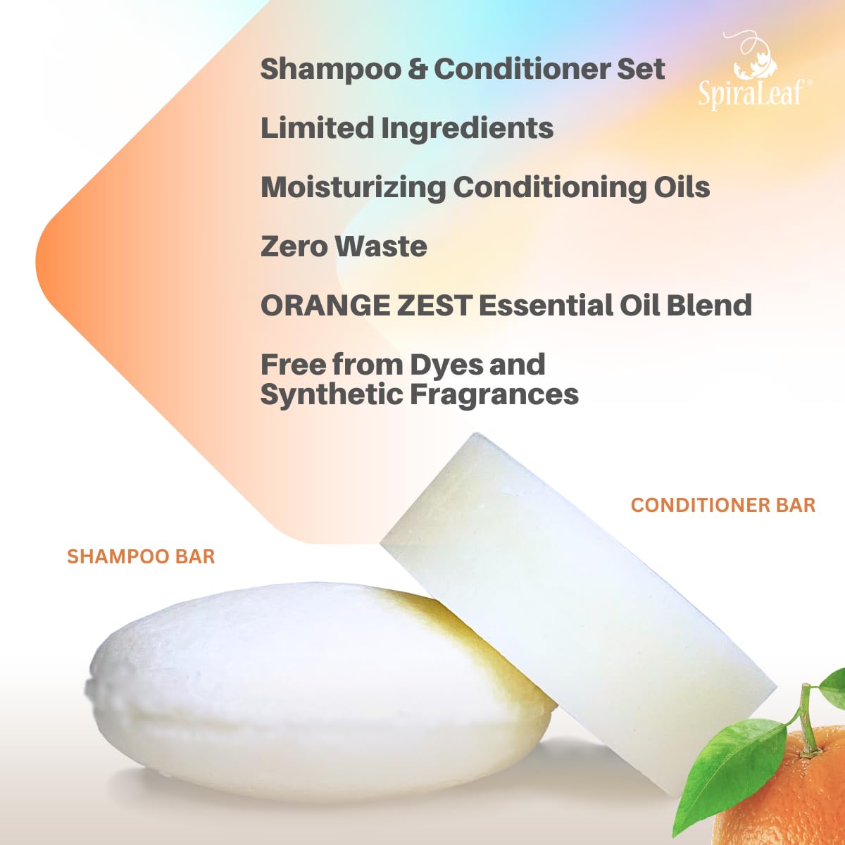 SpiraLeaf Orange Zest conditioner bar: smooth, manageable hair with moisture.