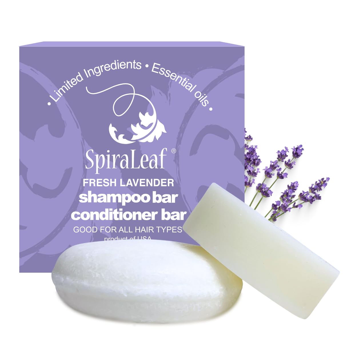 Spiraleaf shampoo bar Lavender Breeze for a refreshing cleanse and silky hair.