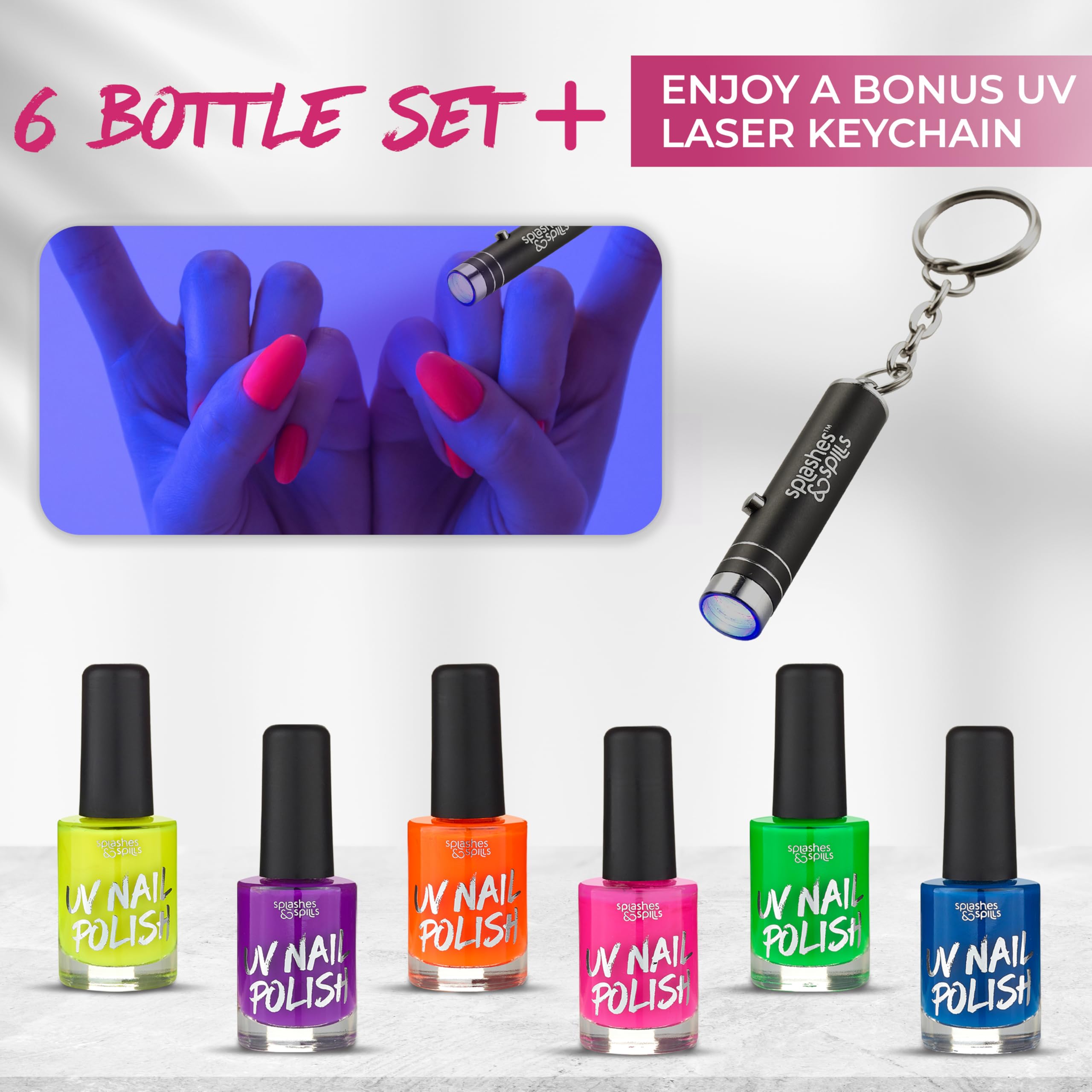 Splashes & Spills neon pink nail polish for bold daytime looks.