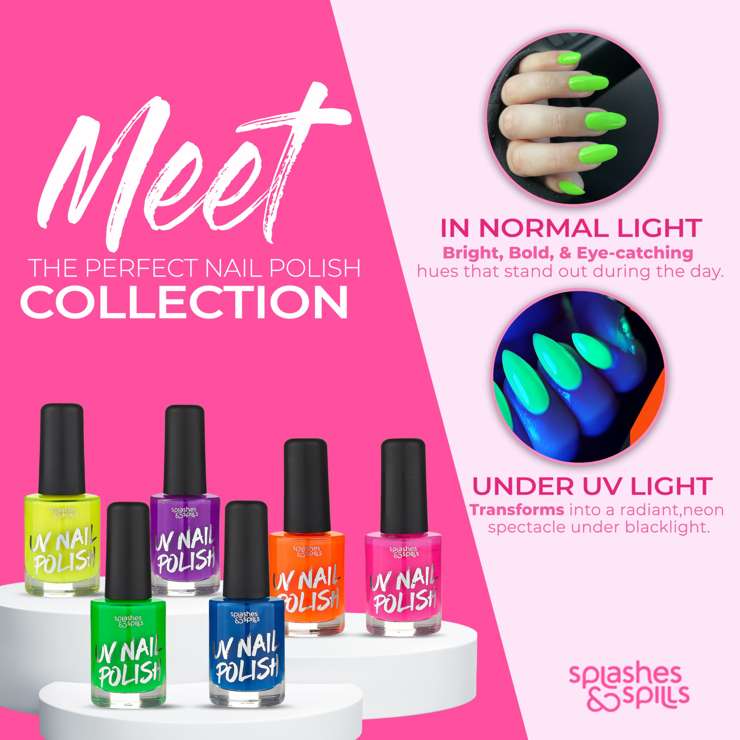 Splashes & Spills neon purple nail polish for vibrant club looks.