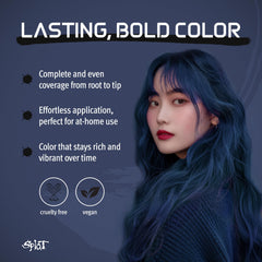 Splat Midnight Azure color swatches illustrate the vibrant semi-permanent blue shade.