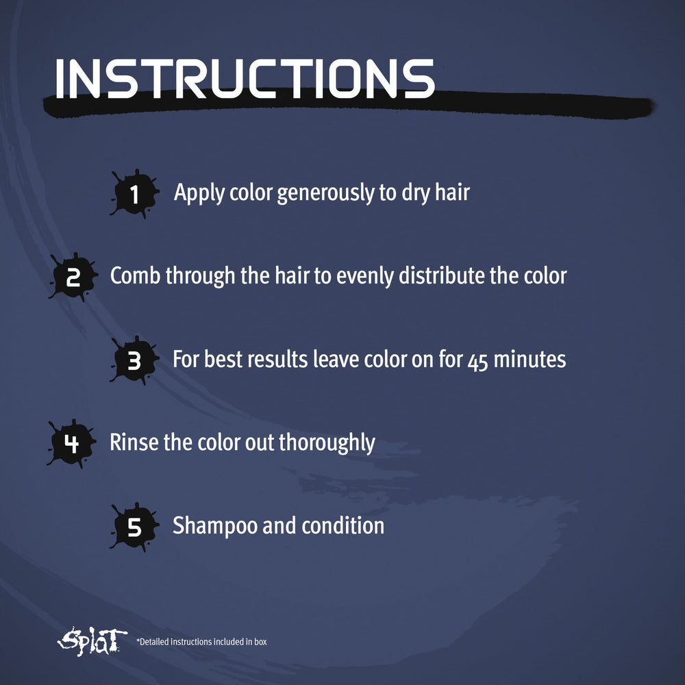 Splat Midnight Azure no-bleach application highlights damage-free color access.