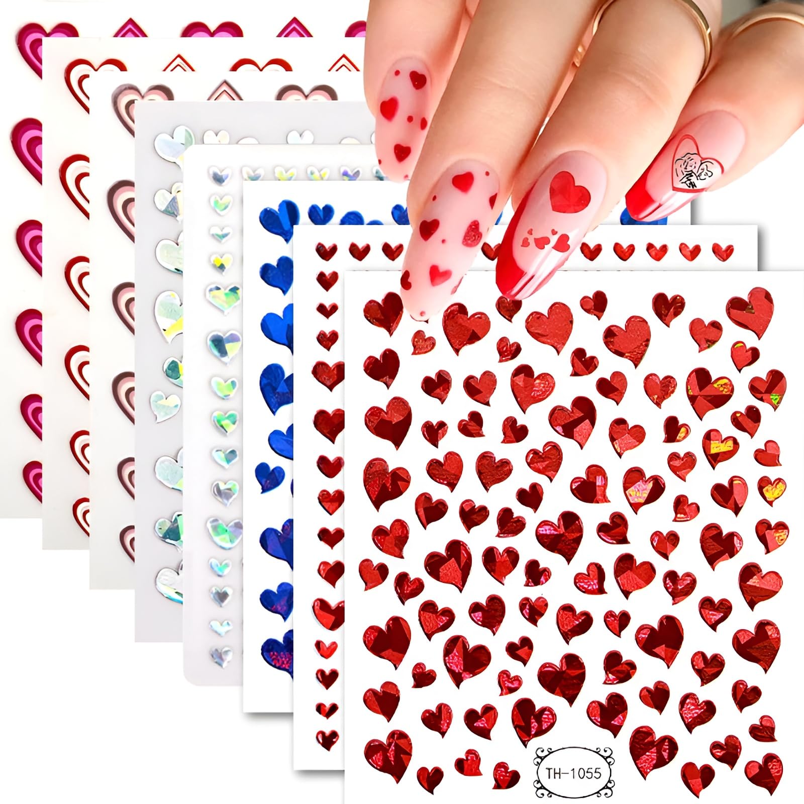 SPLOCUDU 8 sheets heart nail stickers for easy DIY manicures and festive Valentine designs
