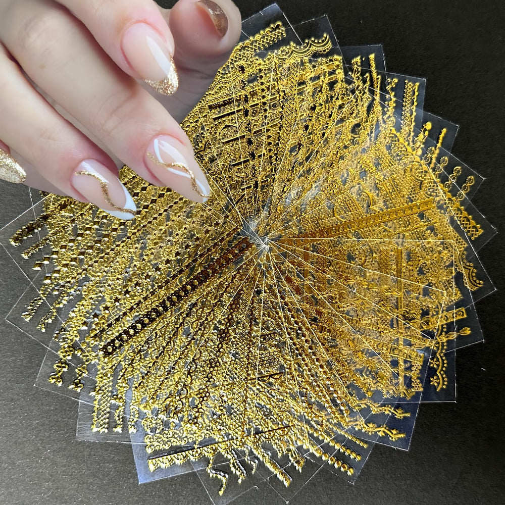 SPLOCUDU gold line lace nail stickers for elegant DIY nails
