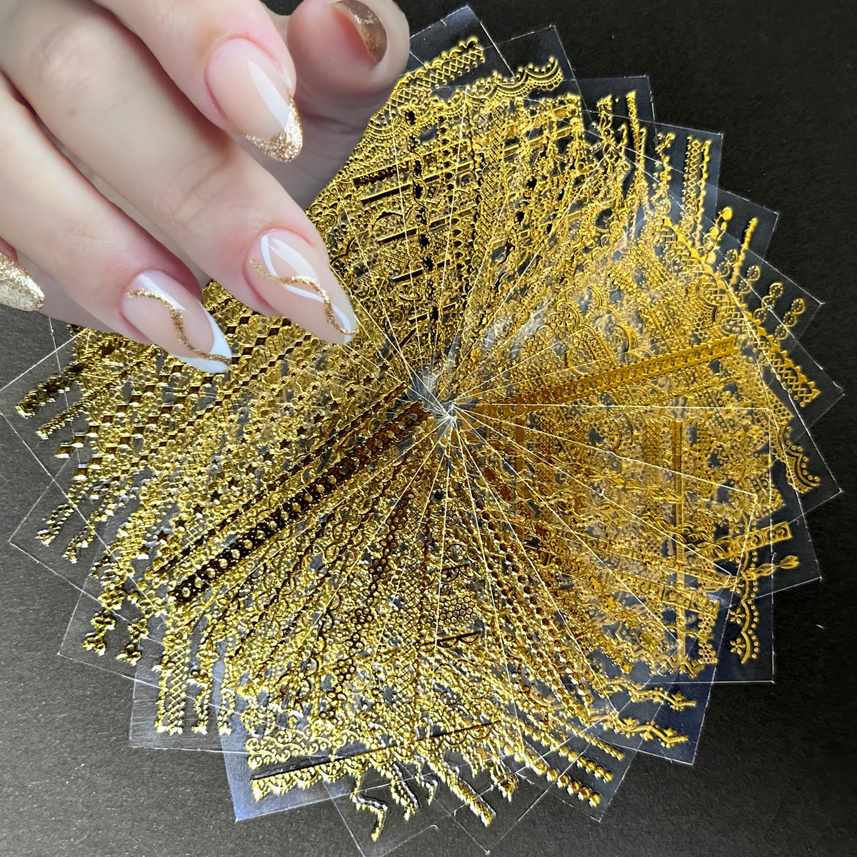 SPLOCUDU gold line lace nail stickers for elegant DIY nails