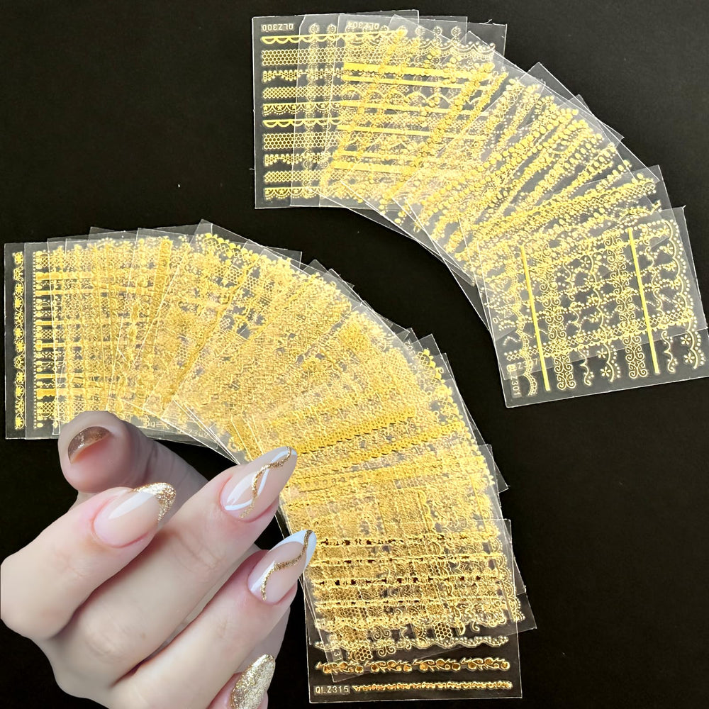 SPLOCUDU gold line lace nail stickers for stylish manicure