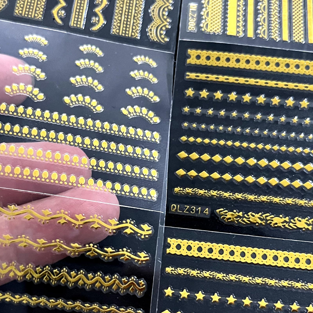 SPLOCUDU gold line line design nail stickers for quick art