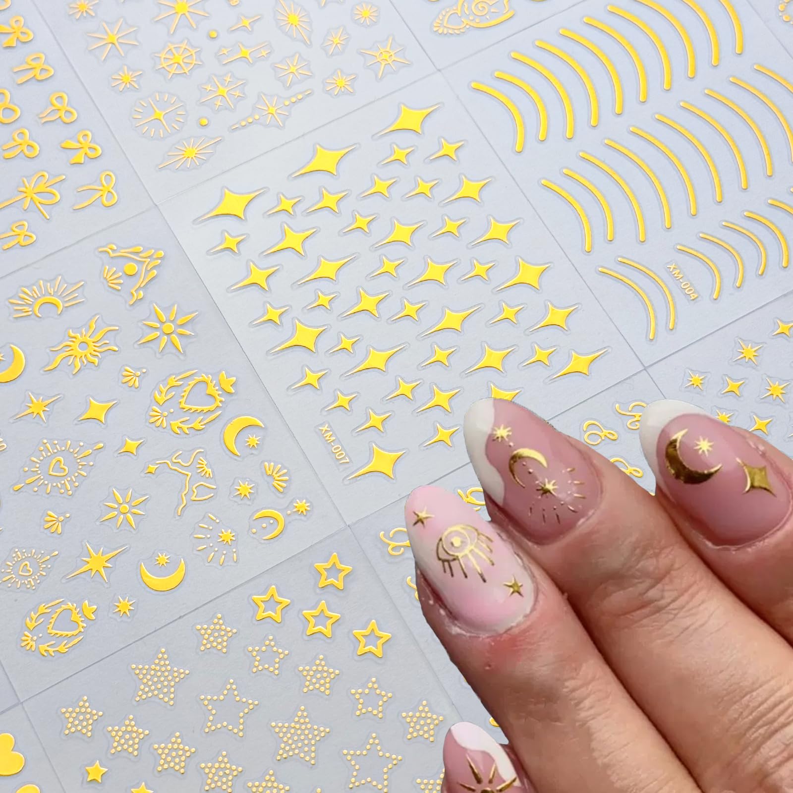SPLOCUDU gold star line nail stickers on nails with glossy finish