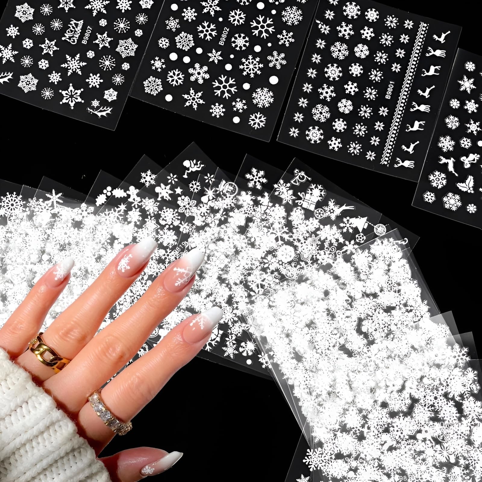 SPLOCUDU snowflake nail stickers for a shimmering holiday manicure.