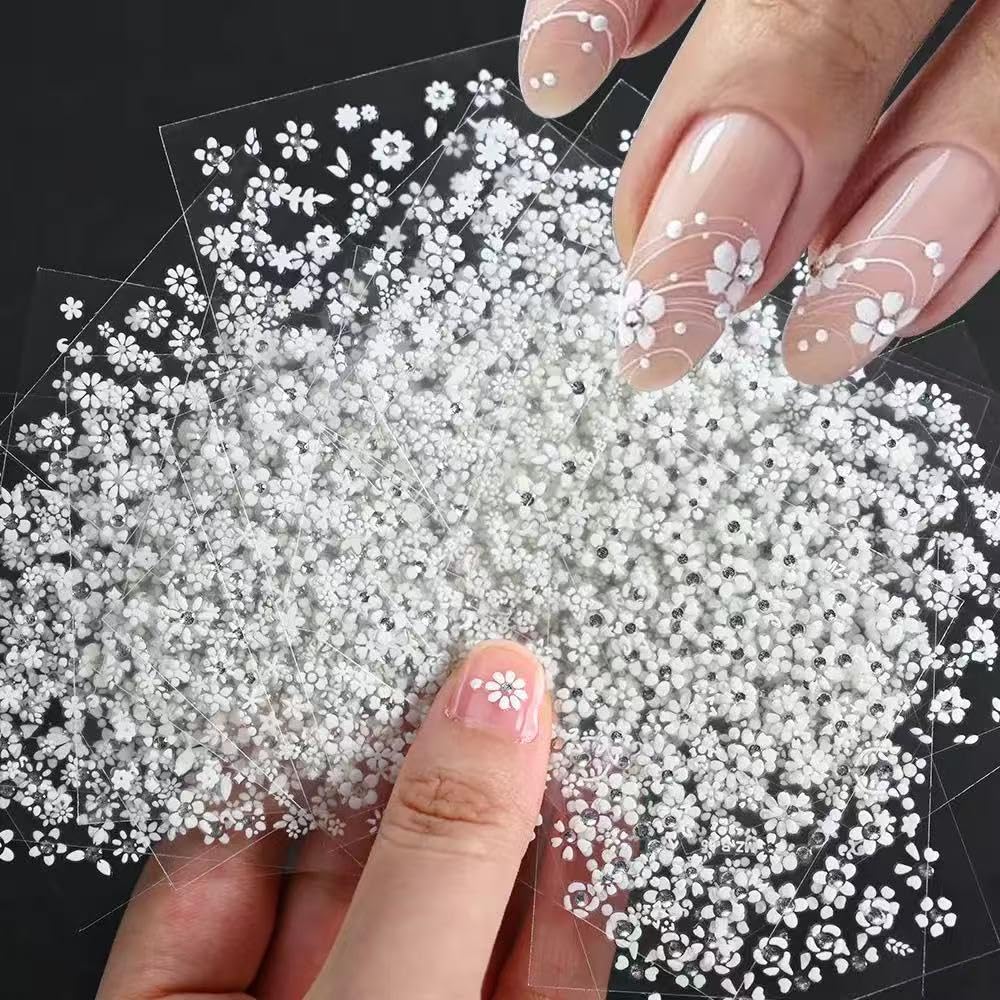 SPLOCUDU White Flower nail decals on glossy finish for long-lasting design