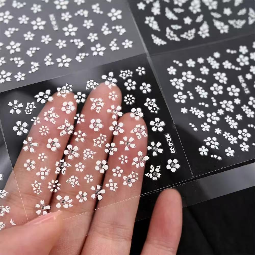 SPLOCUDU white flower decals suitable for nails, phone cases, and crafts