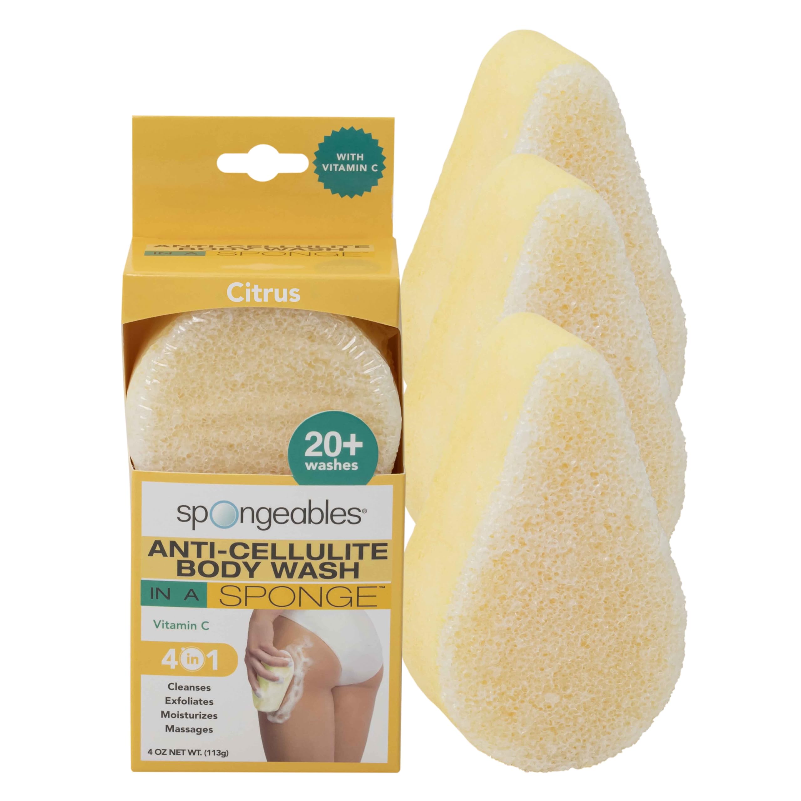 Spongeables Citrus dual-textured sponge ready for cellulite treatment and cleansing.