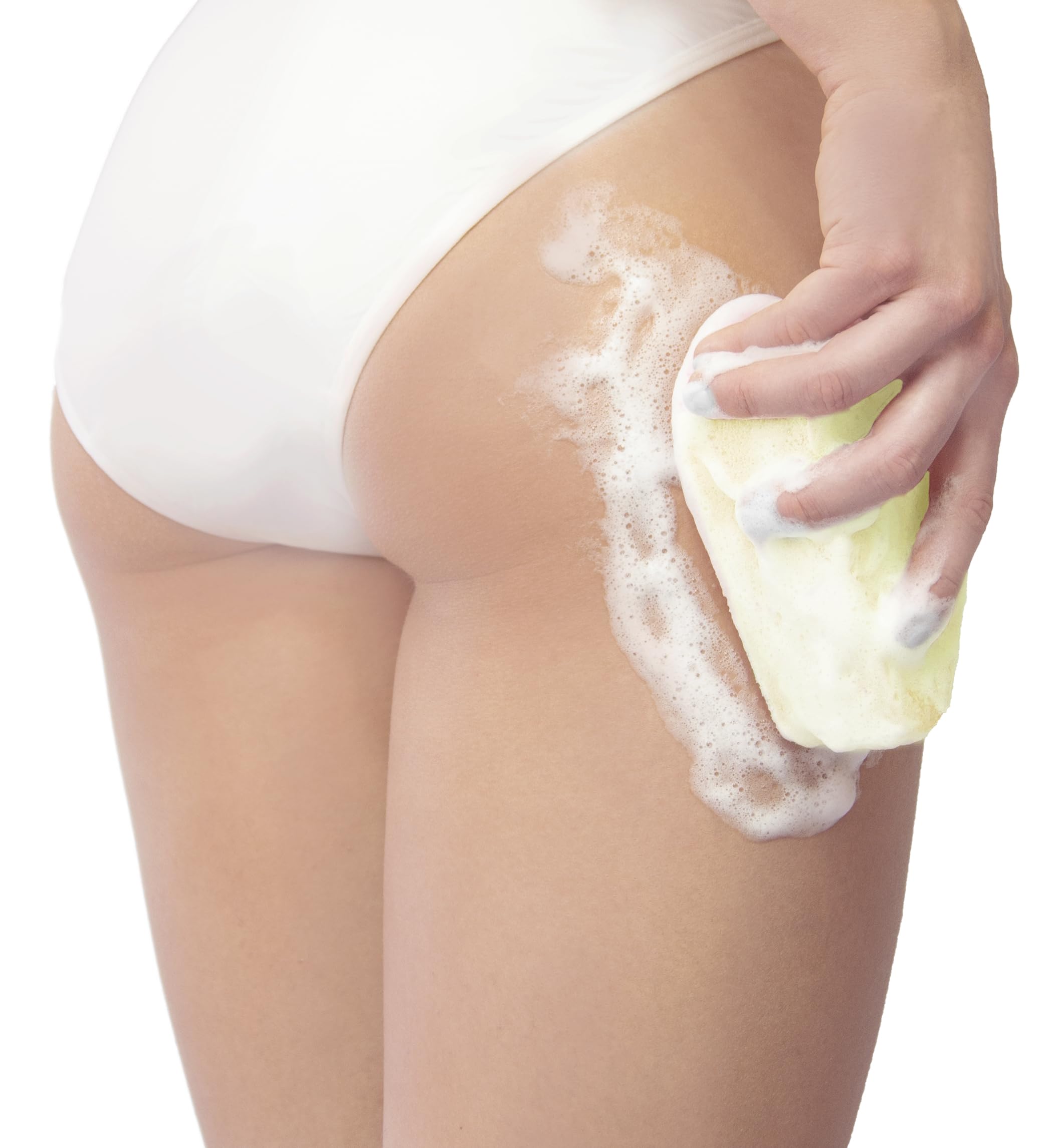 Spongeables dual-textured sponge for exfoliation and cleansing in one step.