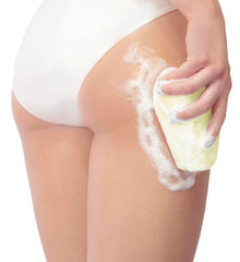 Spongeables dual-textured sponge for exfoliation and cleansing in one step.