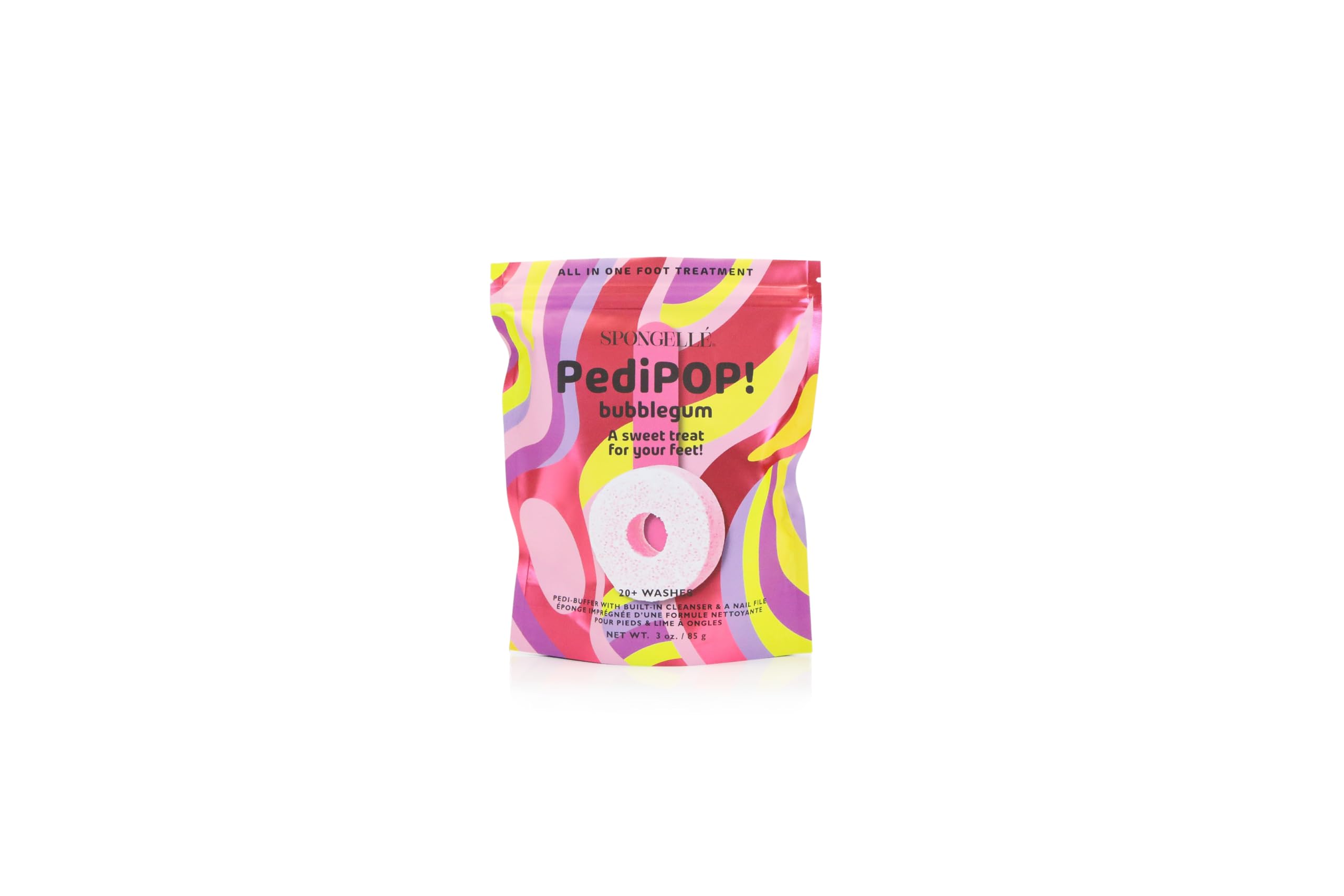 SPONGELLÉ Bubblegum PediPOP! exfoliation action for smooth feet.