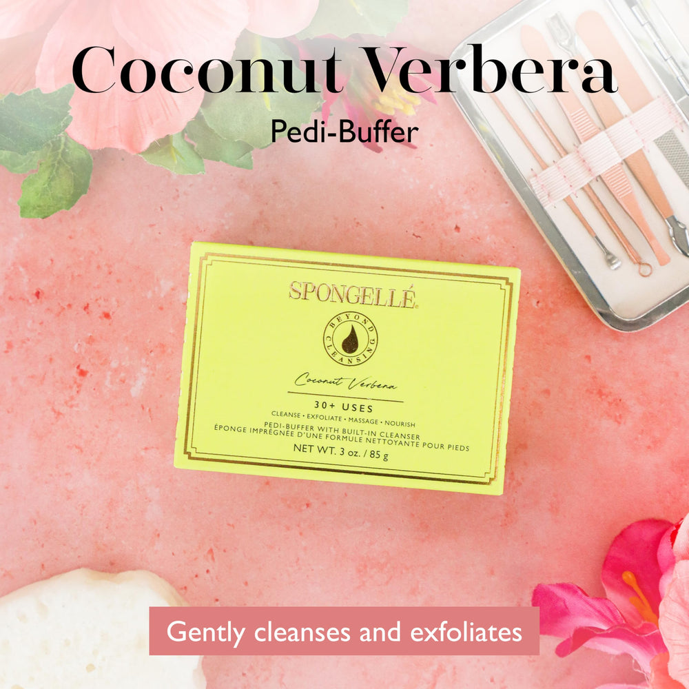 Built-in cleanser in SPONGELLÉ Pedi-Buffer for convenient cleansing during exfoliation.