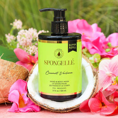 SPONGELLÉ Coconut Verbena Body Wash foam closeup showing rich lather.