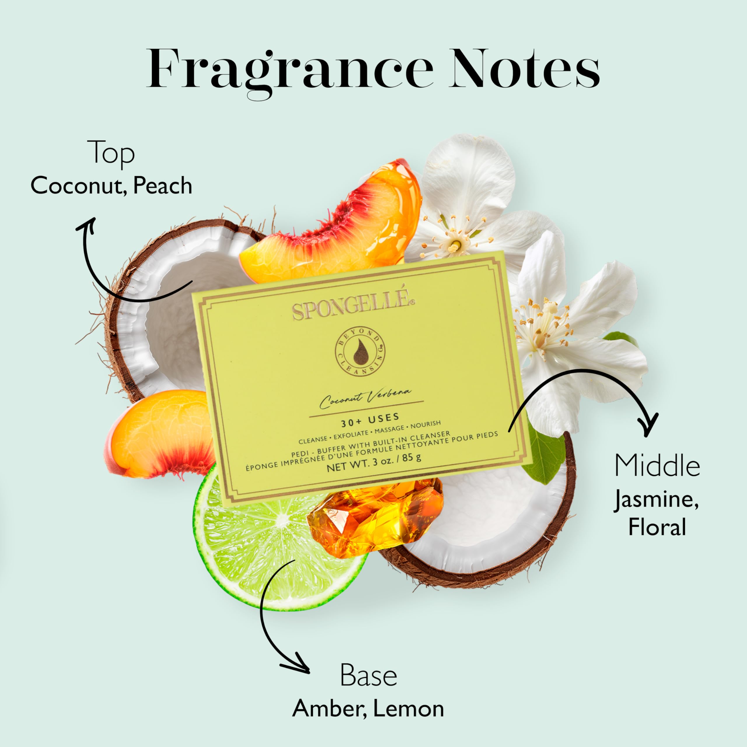 Exfoliating action on feet using SPONGELLÉ Pedi-Buffer to soften rough skin.