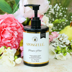 SPONGELLÉ Freesia Pear Body Wash lather with rich foam for spa-like cleansing moment.