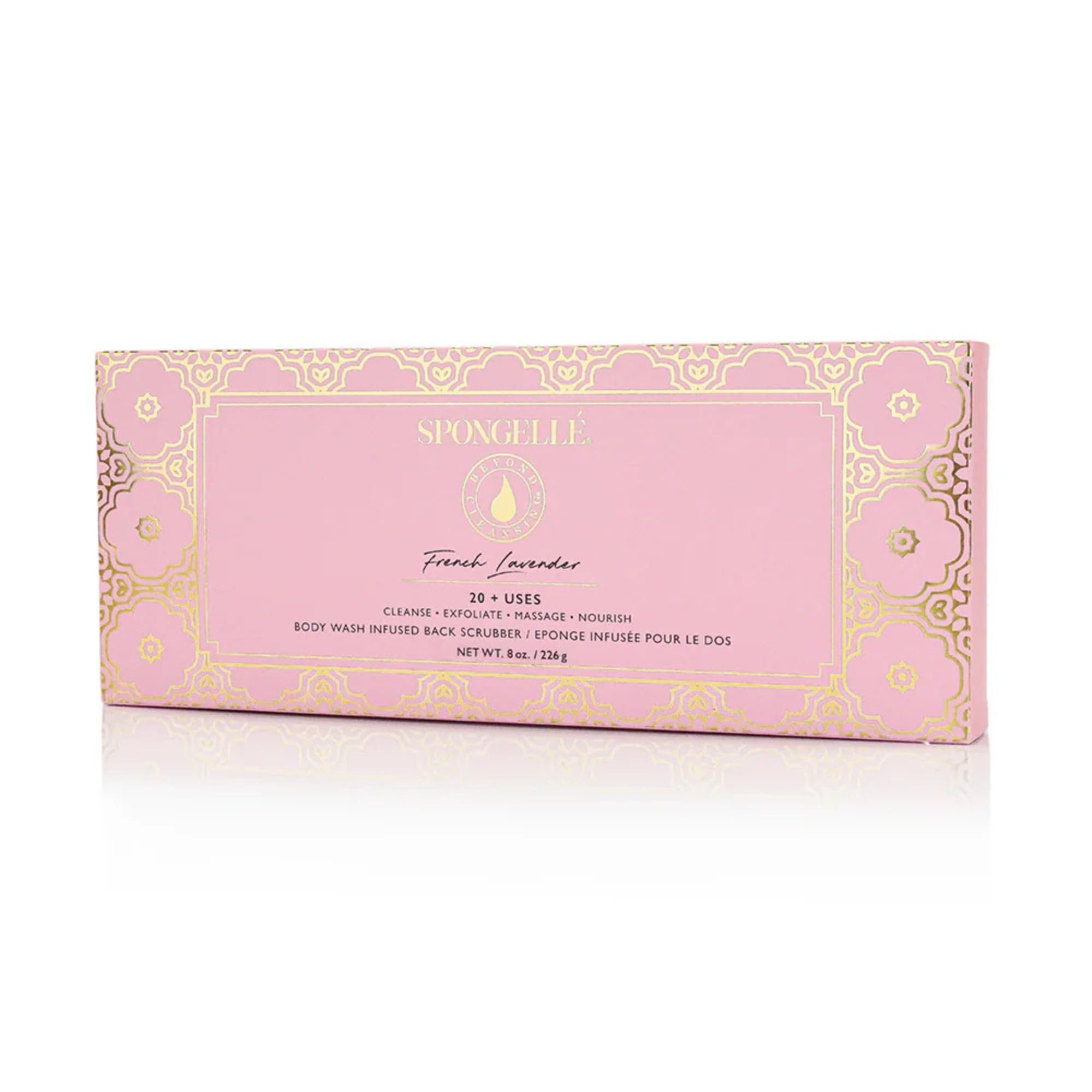 Close-up of SPONGELLÉ Back Buffer lavender-infused surface for a soothing cleanse