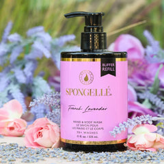 SPONGELLÉ packaging for French Lavender body wash, eco-conscious design