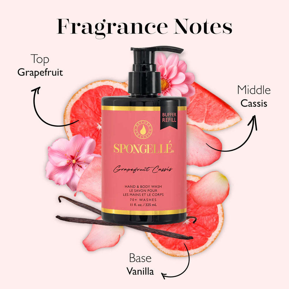 Spongellé Grapefruit Cassis label view highlights premium cleansing formula.