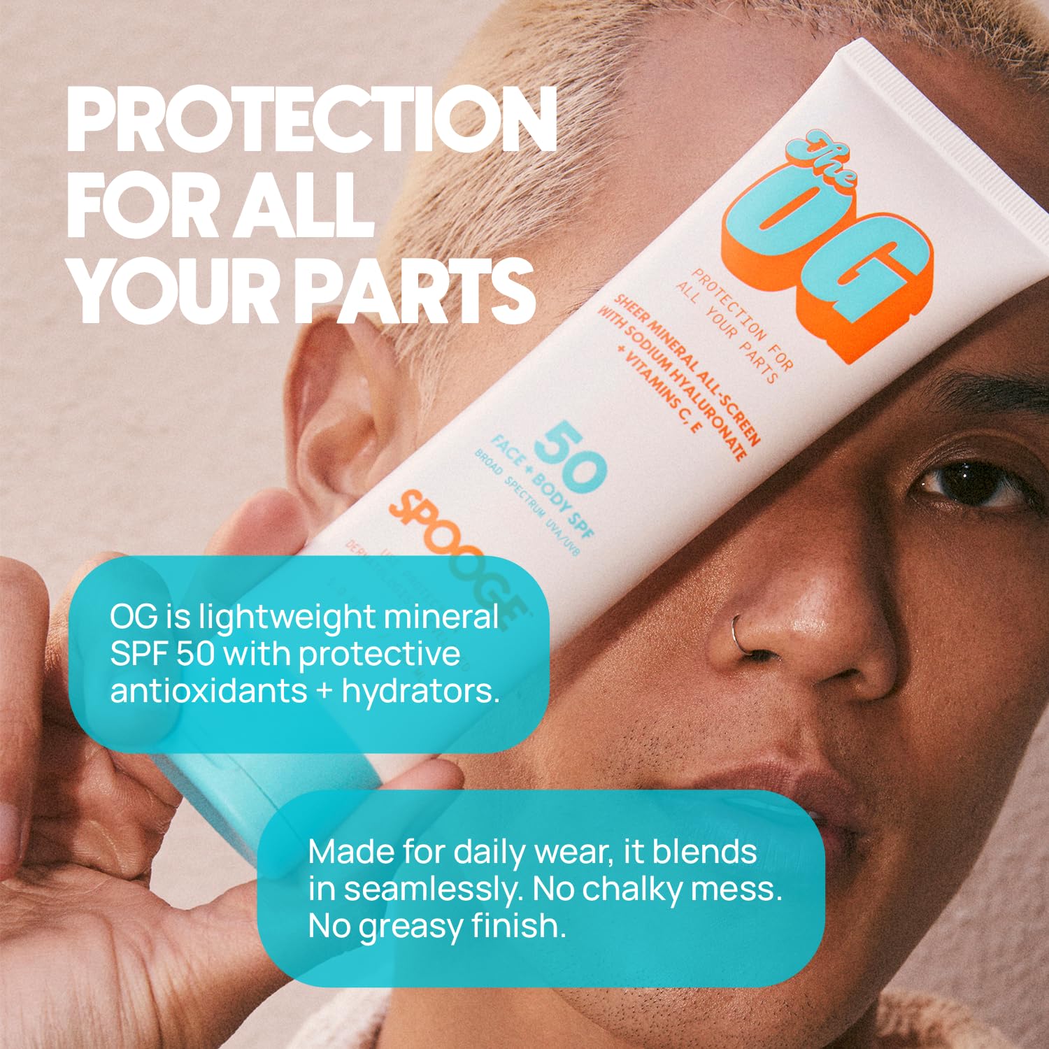 Cloud-like, seamless finish of SPOOGE on skin