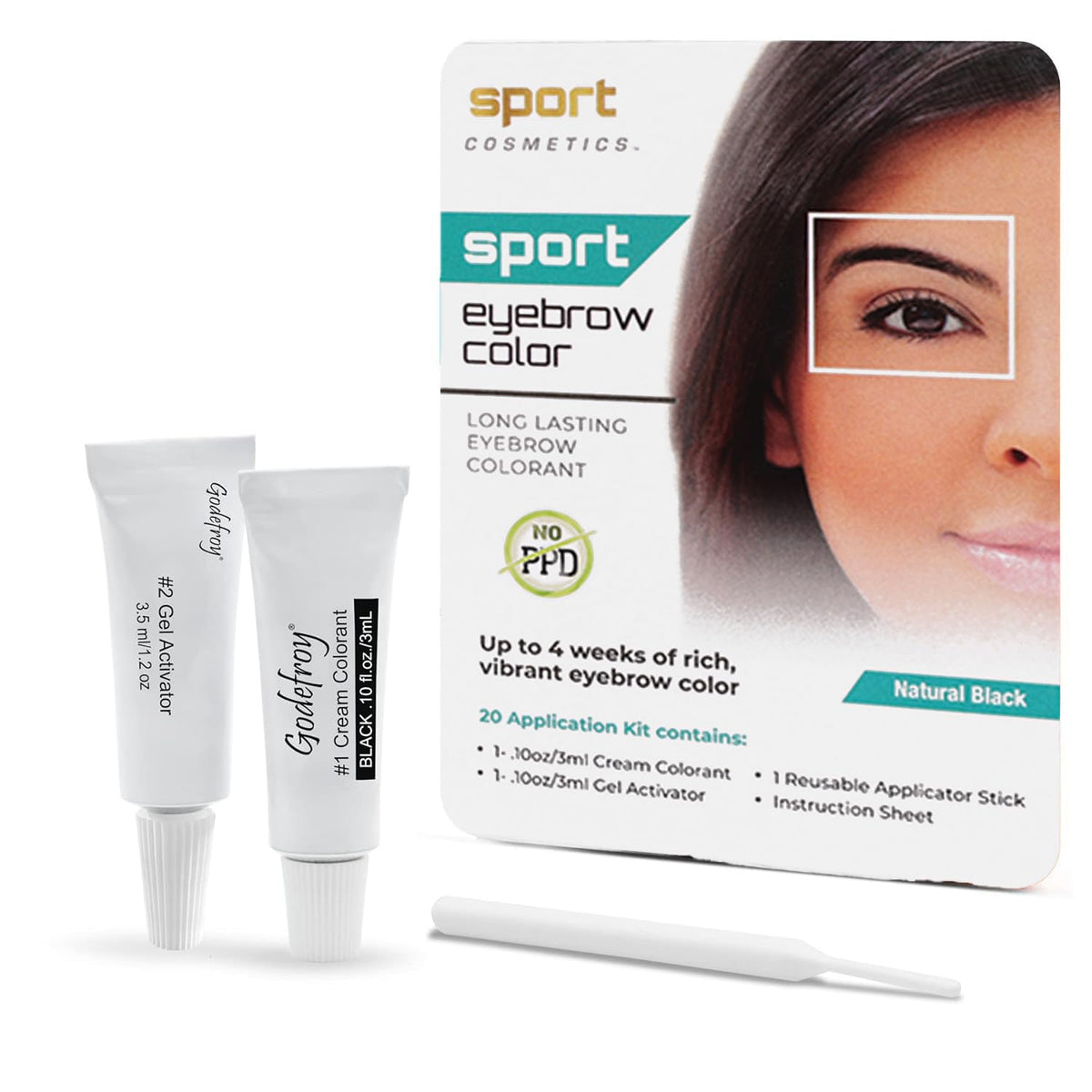 Sport Cosmetics Eyebrow Color in Natural Black for precise brow application.