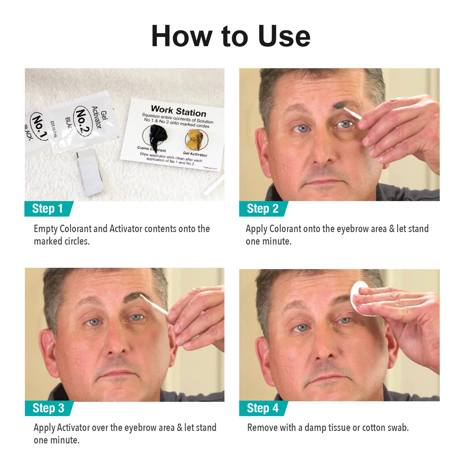 Brush-tip applicator enables precise coverage on thick brows.