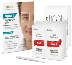 Sport Cosmetics Sport Eyebrow Colorant packaging shows masculine design for fast selection.