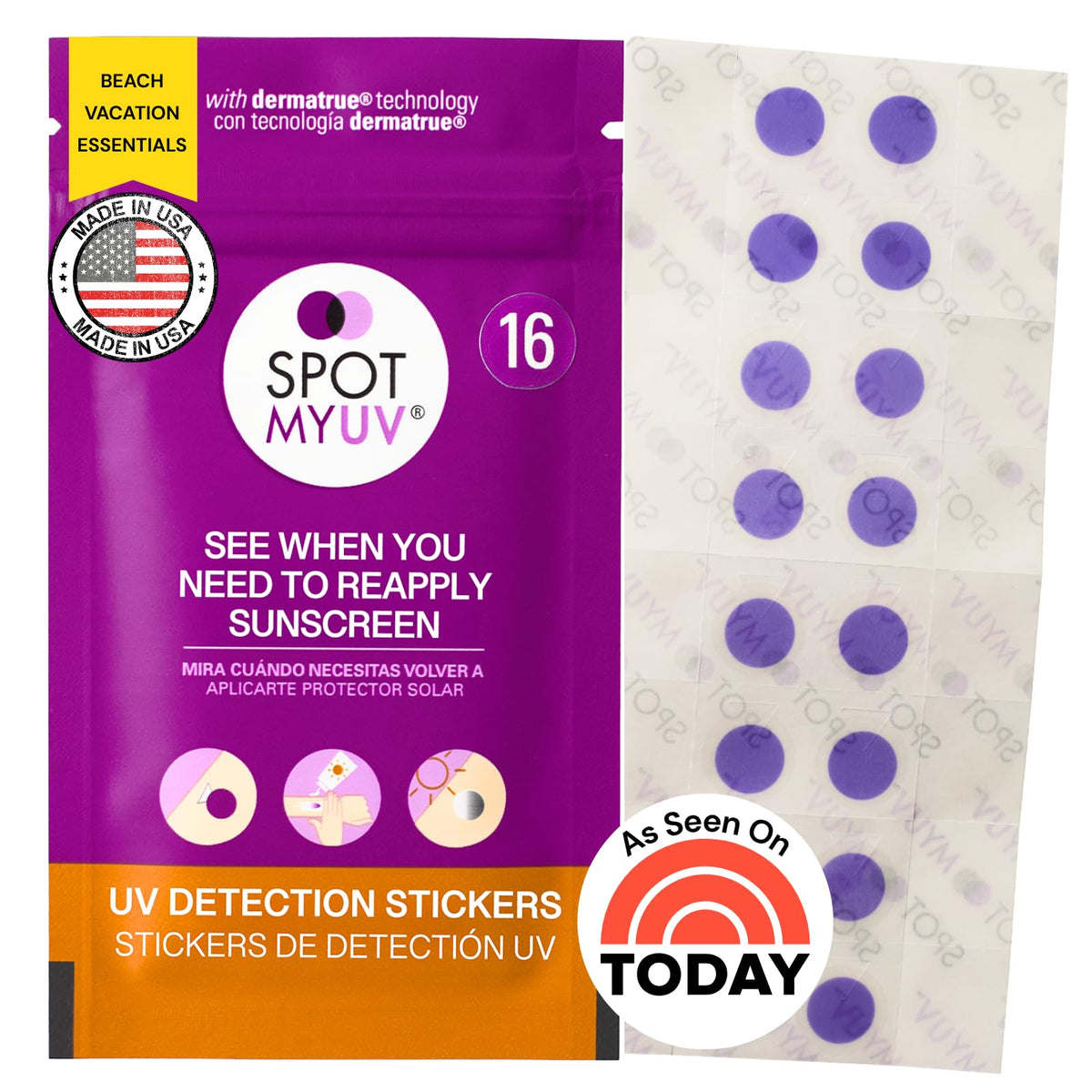 SpotMyUV detection sticker on skin shows real-time sunscreen status for safe outdoor time.