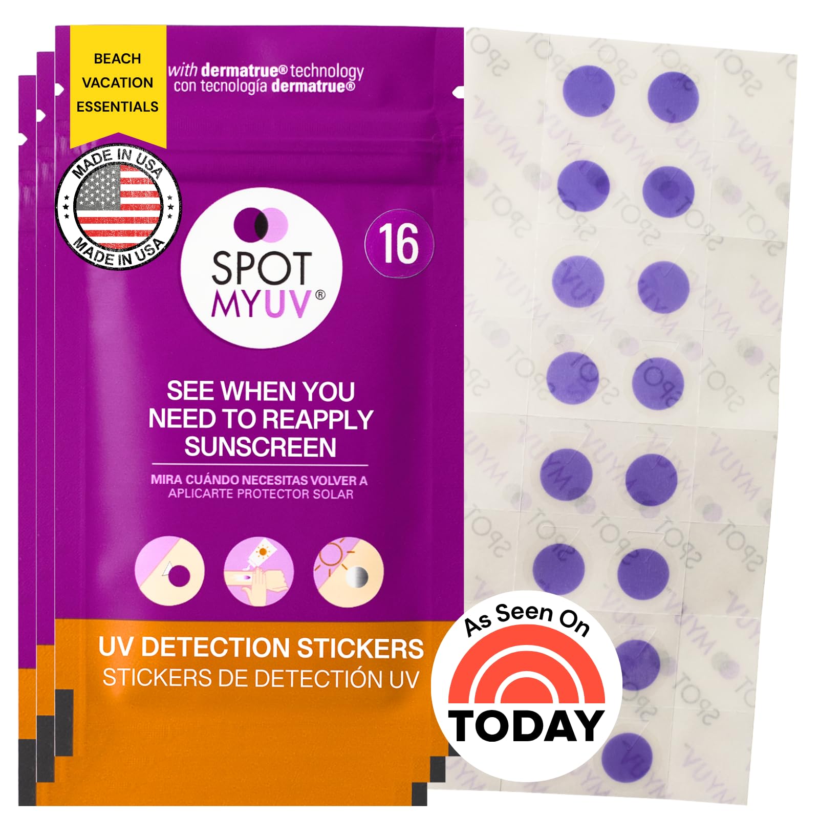 SpotMyUV packaging with UV-detection stickers for outdoor protection.
