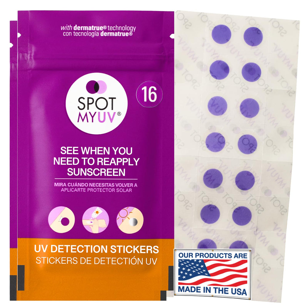 SpotMyUV uv detection sticker on packaging shows real time protection concept