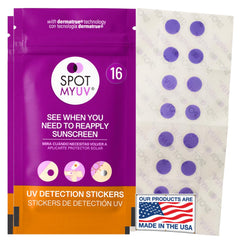 SpotMyUV uv detection sticker on packaging shows real time protection concept