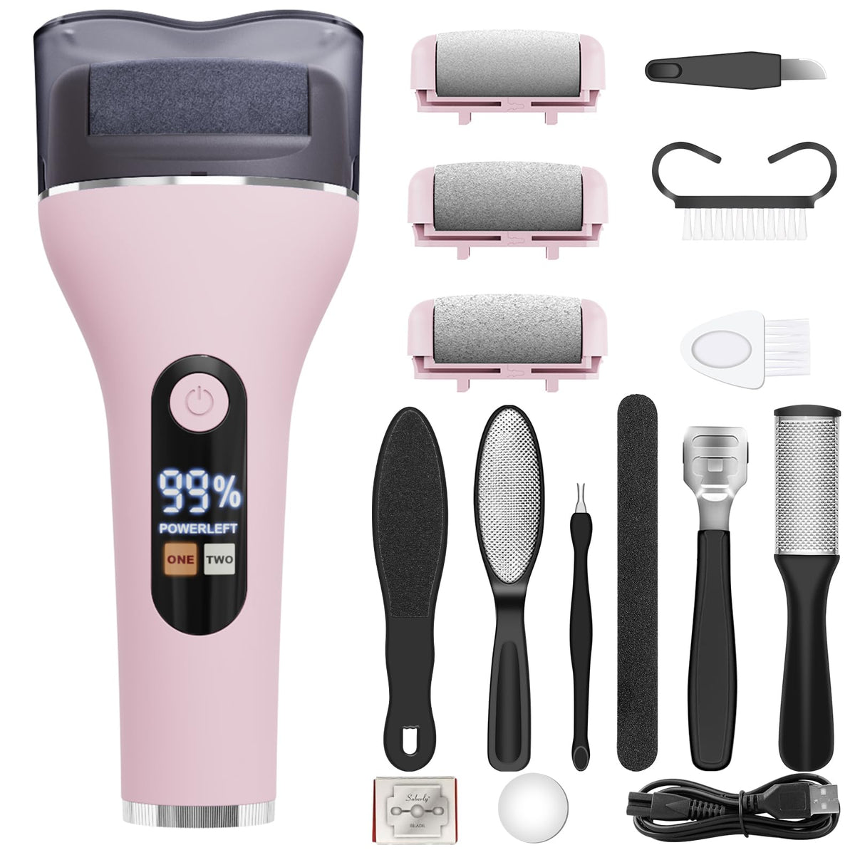 Spriaq electric callus remover kit front view for easy at-home pedicure.