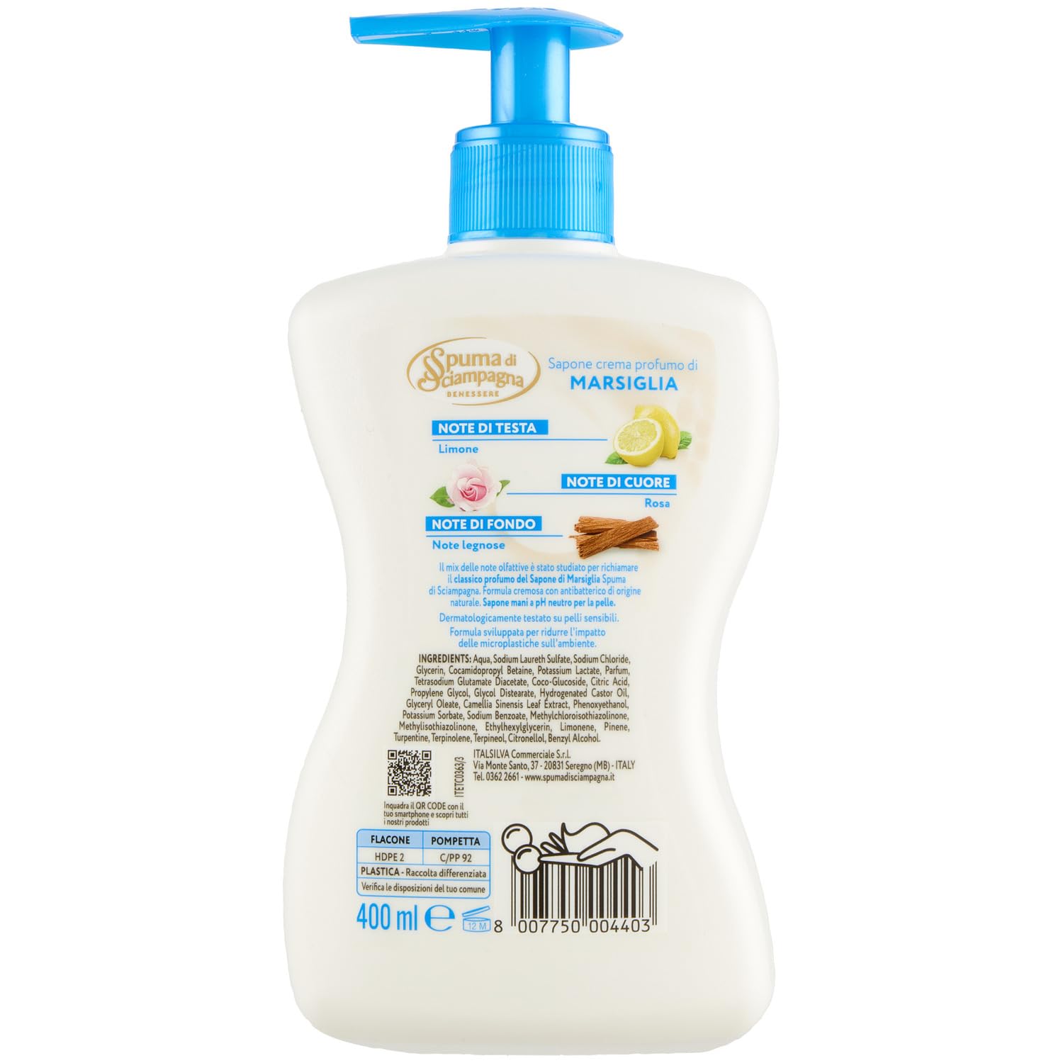 Creamy foam texture from Spuma di Sciampagna Marsiglia for gentle cleansing.